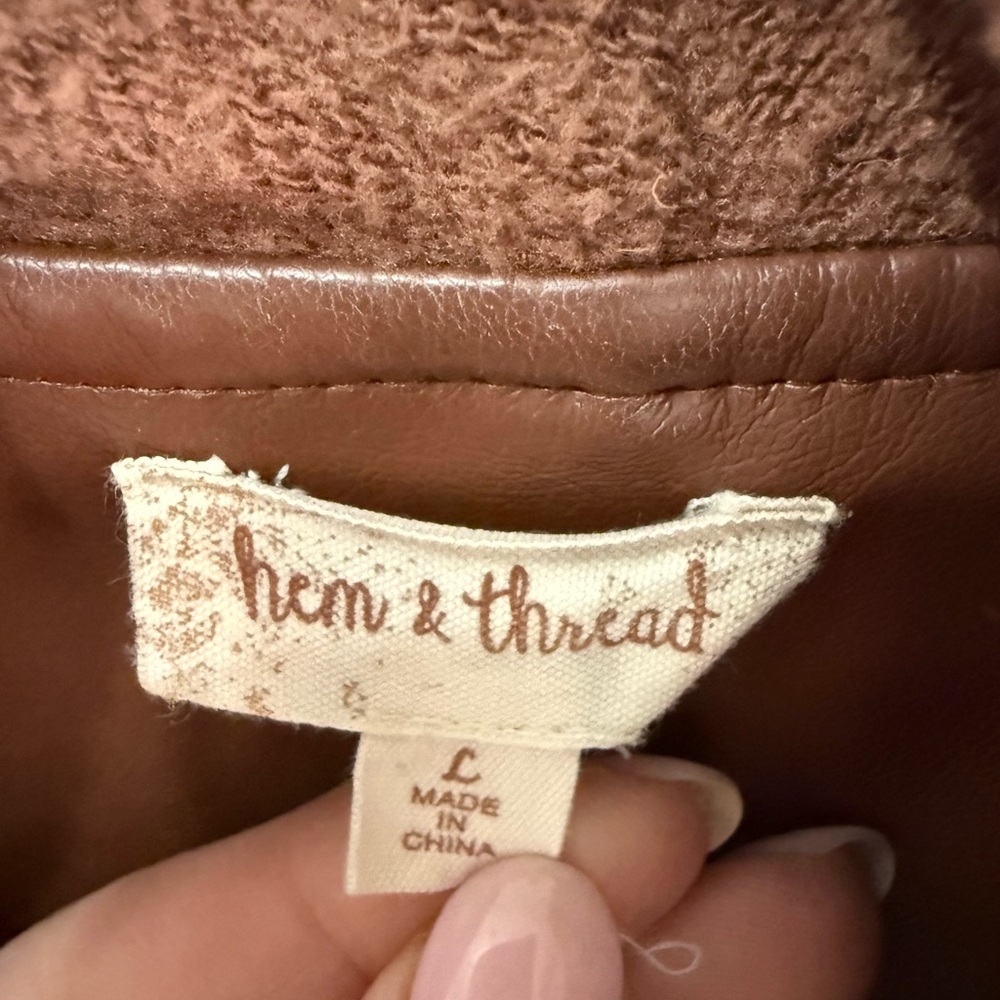 Hem & Thread Rust-Brown Mixed-Media Open Front Jacket - Picture 2 of 2